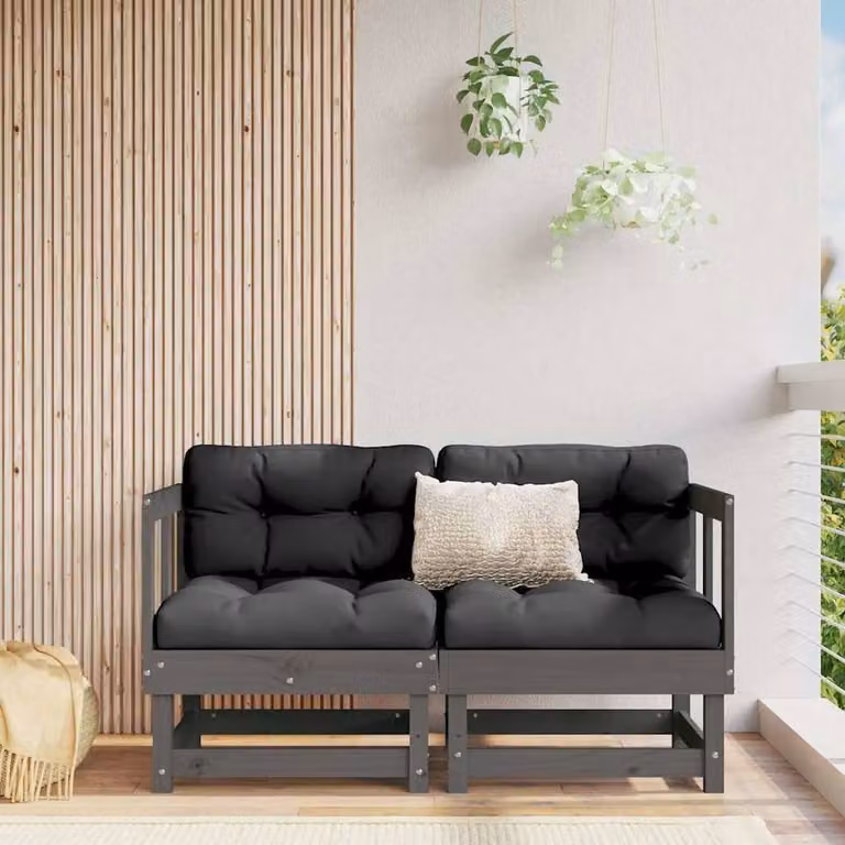 Berkfield Home Beautiful L-Shape Corner Garden Sofa Set in Grey with Cushions and Solid Pine Wood Frame