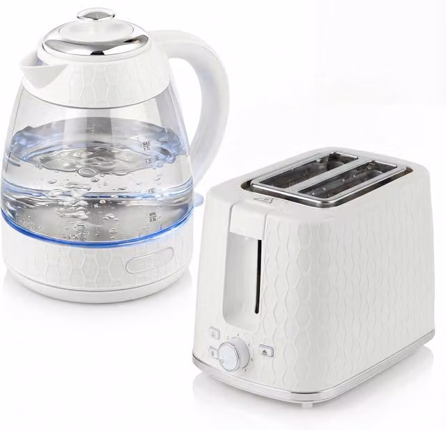 HOMCOM Kettle and Toaster Set in White with Limescale Filter and Auto Shut-off