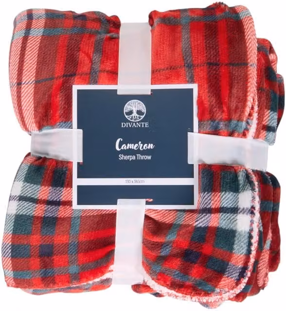 Divante Cameron Check Sherpa Fleece Throw in Red