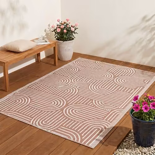 Jack Stonehouse Classic Pattern Outdoor Floor Rug, Woven Polypropylene Anti-Slip Garden Mat, Orange, W: 120 cm x D: 120 cm