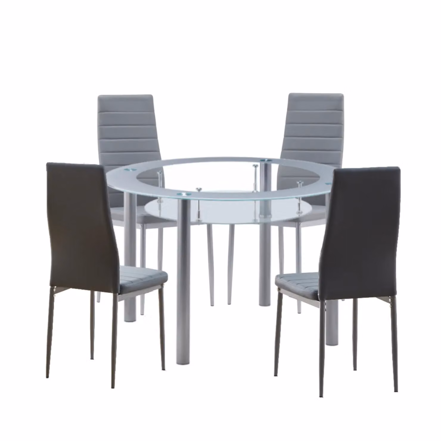 Comfy Living Ltd 5 Piece Round Glass Dining Set with Grey Faux Leather Chairs, Diameter: 120 cm, Height: 75 cm – 2