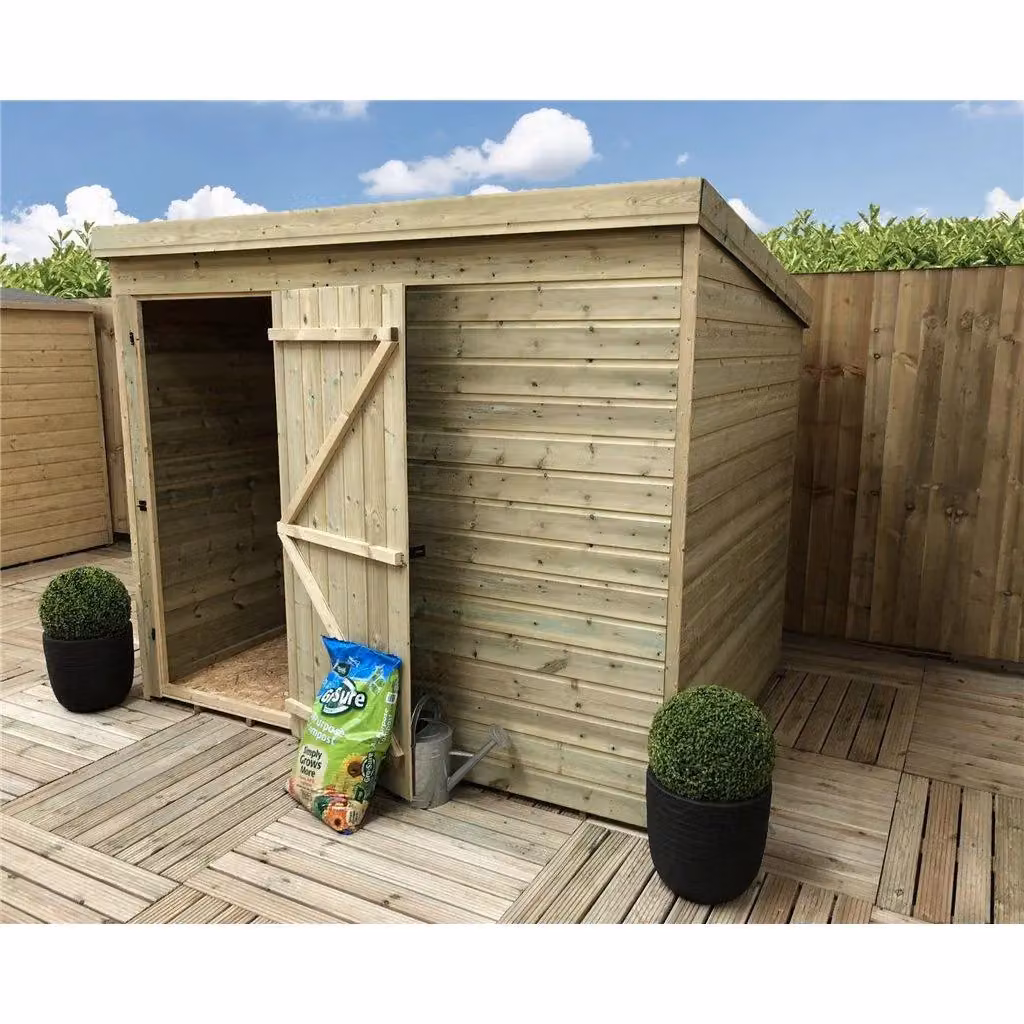 Marlborough Pressure Treated Pent Garden Shed with Single Door in Sand – 4