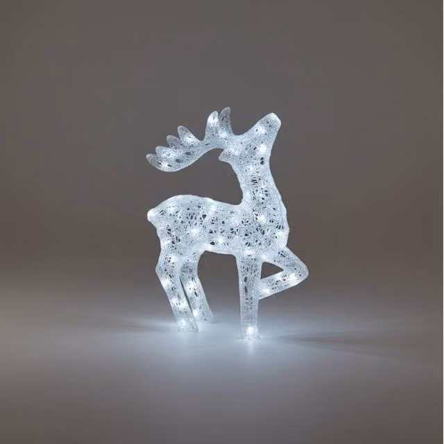 Pegdev Acrylic LED Deer Outdoor Christmas Decor in White with 80 Cool White LEDs, Height: 54 cm