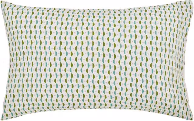 Land & Shore Cece Pair of Standard Cotton Pillowcases, Green and Purple Graphic Design