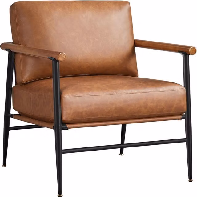 Yaheetech Modern Brown PU Leather Armchair with Metal Frame
