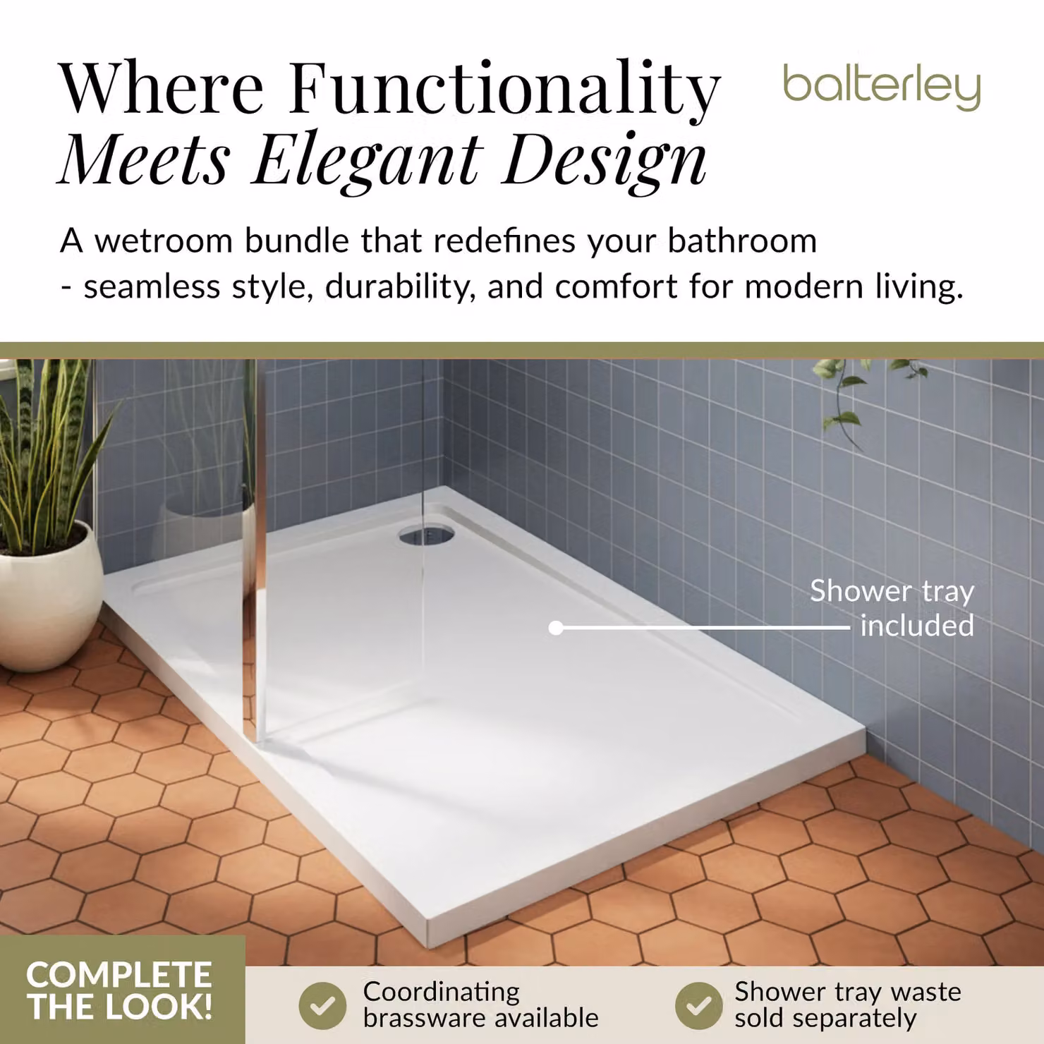 Balterley 8mm Glass Walk-In Wetroom Screen and Return with Tray, Silver, W: 1200 cm, D: 700 cm, H: 195 cm – 4