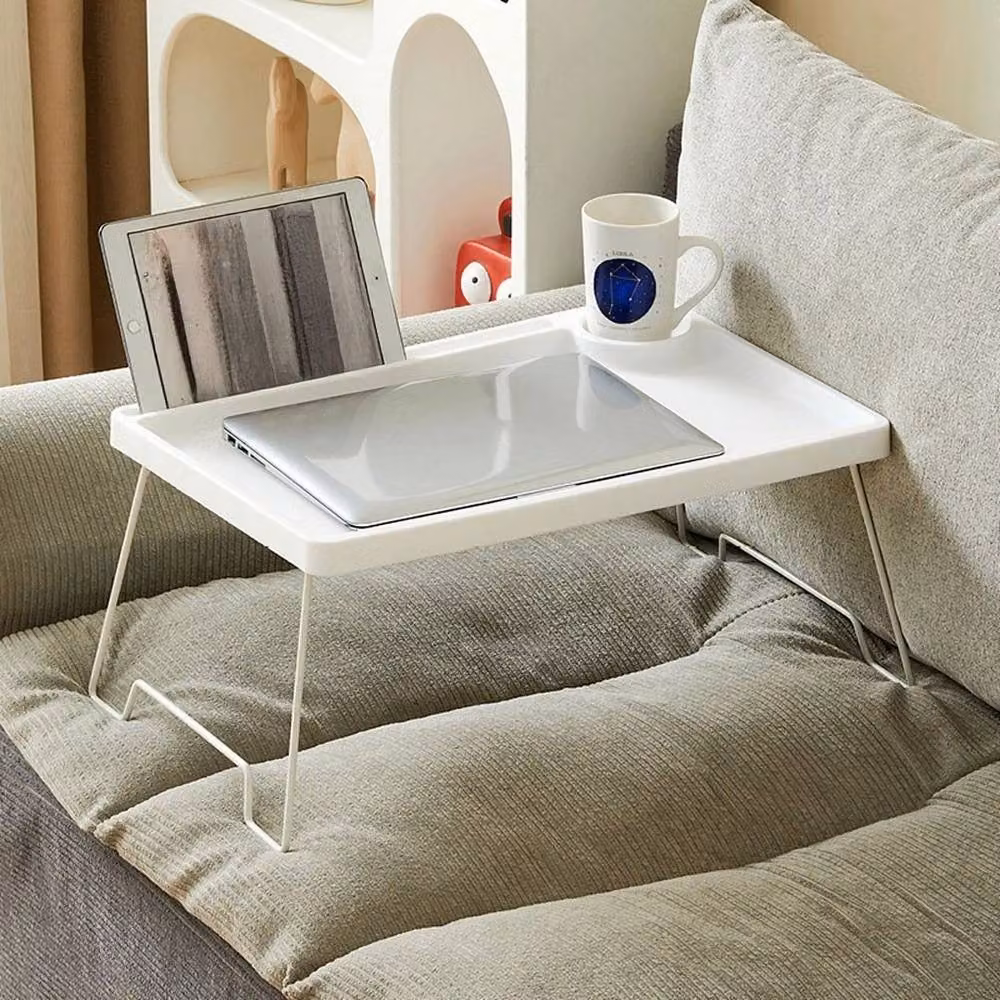 SPETLEK White Folding Legs Bed Sofa Desk Tray Table with Rectangular Top – 3