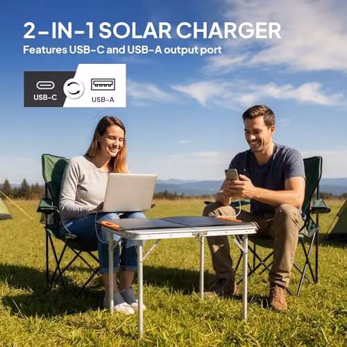 HOMCOM 100W Portable Foldable Solar Panel Charger in Black with USB-A and USB-C – 3