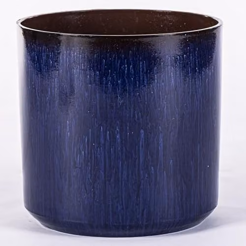 Garden Gear Blue and Grey Glazed Cylinder Planter Pot, W/D/H: 31 x 31 x 60 cm