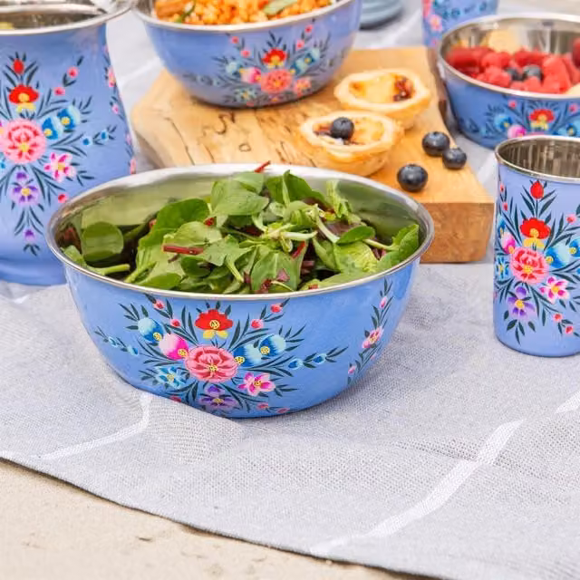 BillyCan Floral Cereal Bowl in Blue and Yellow Stainless Steel, Diameter: 21.5 cm