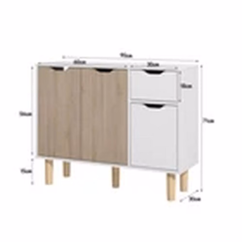 Kelvenix Scandinavian Style Wood Storage Cabinet in White and Multicolour, W/D/H: 90 x 30 x 71 cm – 2