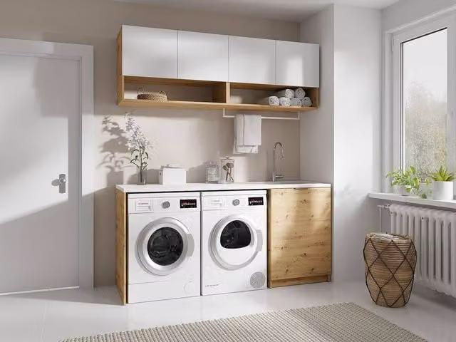 Vente-unique Laundry Room Furniture with Worktop for Washing Machine, White, W: 180 cm, D: 40 cm