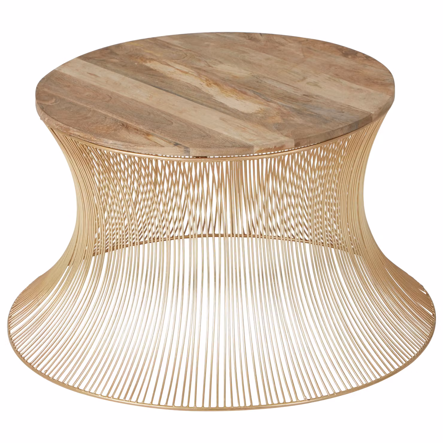 Fifty Five South Orsina Modern Round Coffee Table with Mango Wood Top and Gold Metal Frame, W/D/H: 81 x 46 x 66 cm – 2