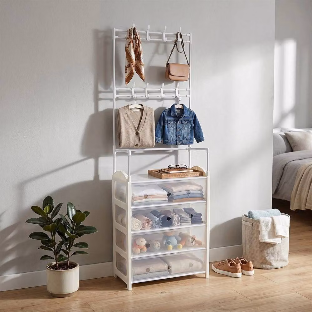 KORVIXA 5 Tier Dustproof Shoe Cabinet Storage Shelves in White, W/D/H: 100 x 100 x 100 cm – 2