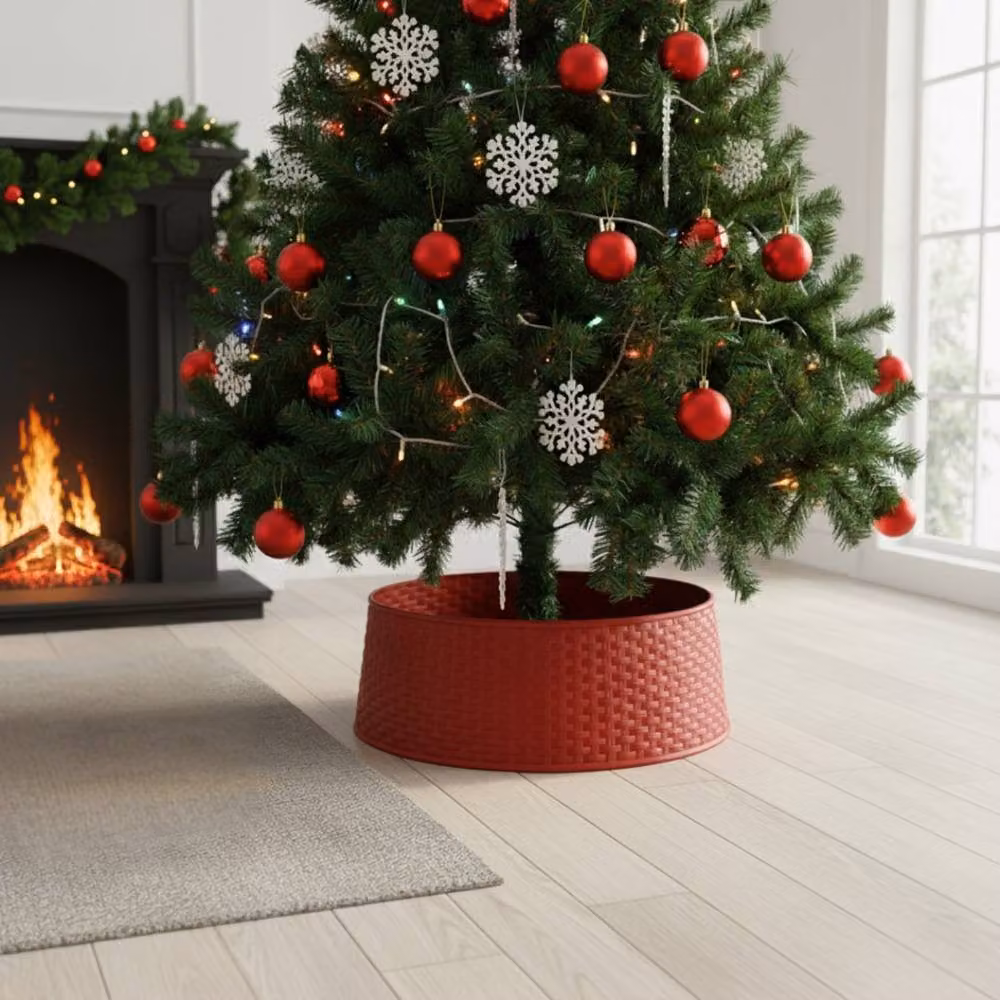 Pegdev White Rattan Style Round Tabletop Christmas Tree Skirt Decorative Base Cover – 2