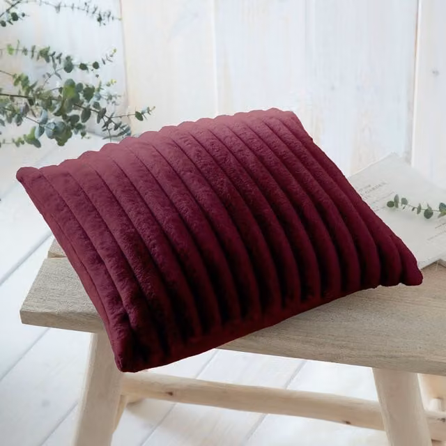 Appletree Hygge Faux Fur Polyester Filled Square Cushion, Burgundy, W/D/H: 43 x 43 x 43 cm – 1
