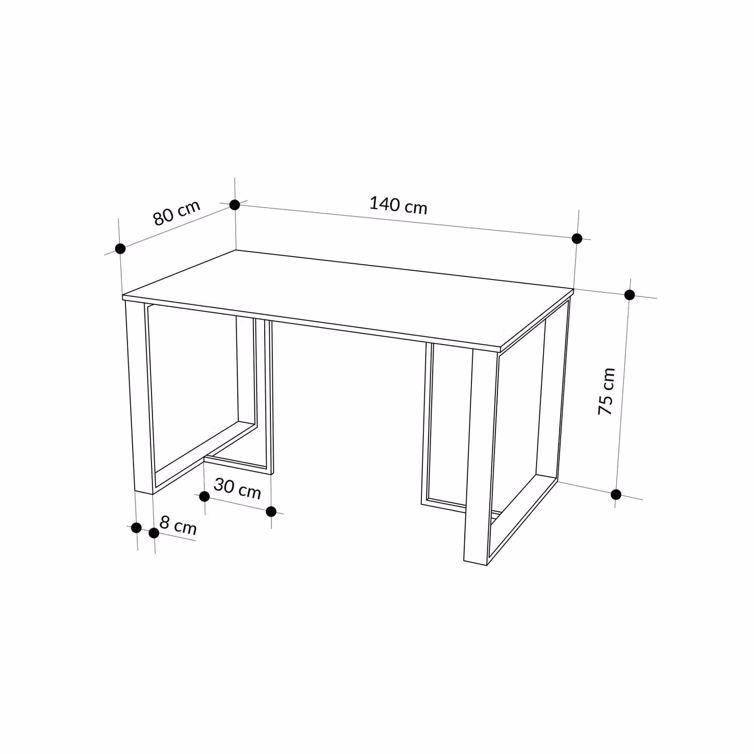 Decortie Lenora Modern Rectangular Dining Table in Black, W: 140 cm, D: 80 cm, H: 75 cm – 3