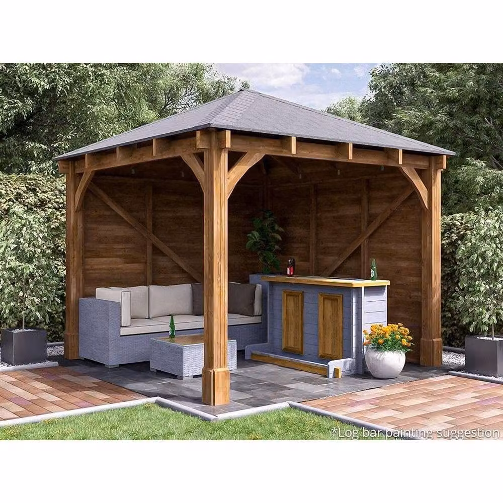 Dunster House Leviathan Wooden Garden Bar Gazebo in Brown with Black Bitumen Shingles, W/D/H: 300 x 300 x 320 cm – 3