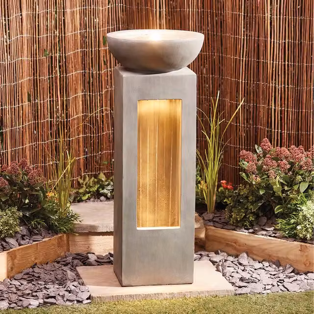 Serenity Garda Garden Water Feature with LED Lights in Grey
