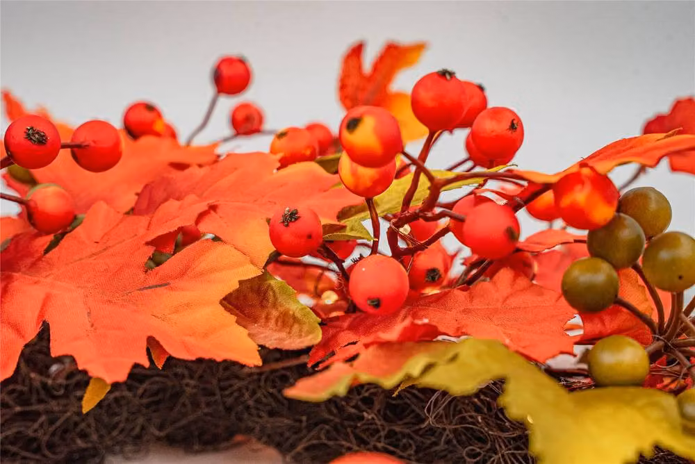 BOSK Autumn Blaze 26 inch Round Floral Wreath with Warm White LED Microbulbs in Orange, Red, Yellow and Green – 4