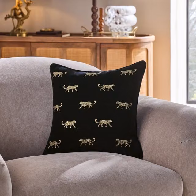 Clarke & Clarke Duma Square Velvet Cushion, Black, W/D/H: 43 x 43 x 43 cm