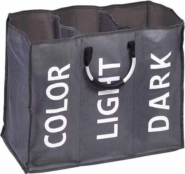 Livingandhome 3 Bin Laundry Hamper Sorter with Handles in Grey