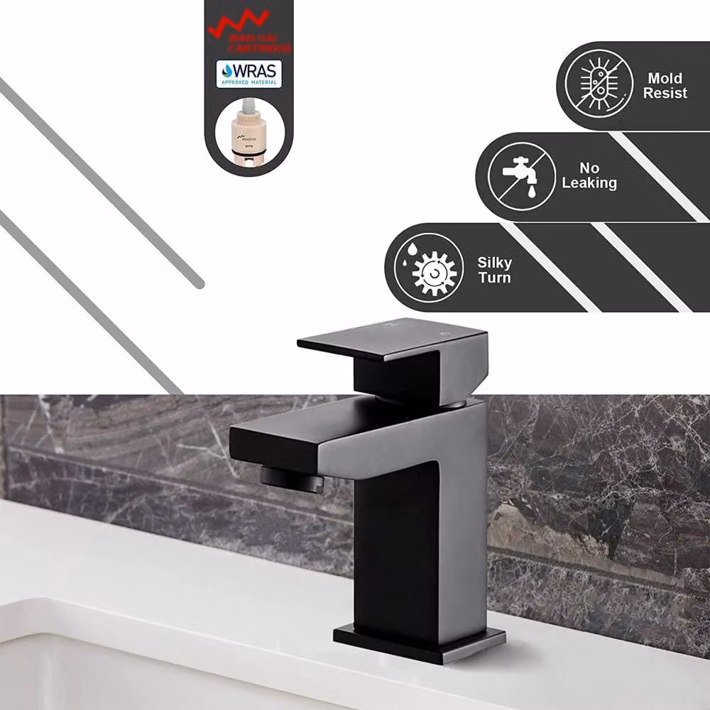 BATHWEST Matte Black Single Lever Brass Basin Mixer Tap – 3
