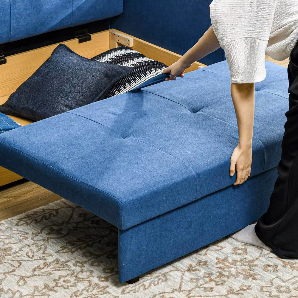 Wyld Haus Palani Bayo 2 Seater Sofa Bed with Hidden Storage in Dark Blue Snow Flannel Fabric – 8