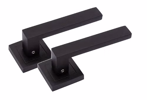 Golden Grace Delta Door Handle and Key Lock Set with Square Rose in Matt Black – 2