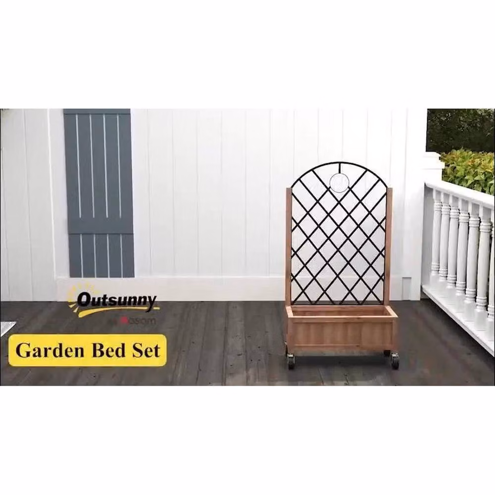 NESTLUNE Pack of 2 Brown Wooden Raised Bed Outdoor Planters – 3