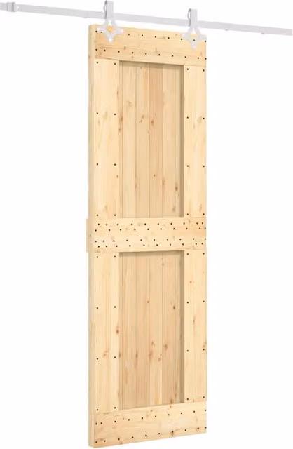 Berkfield Home Modern Sliding Door with Hardware Set in Brown Solid Wood, W: 70 cm, H: 210 cm