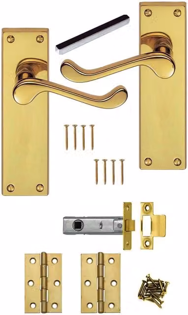 Golden Grace Brass Victorian Scroll Lever Latch Door Handles Internal Set in Gold