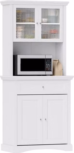 HOMCOM White Tall Kitchen Cupboard Storage Cabinet with Drawer, Shelves and Hinged Doors