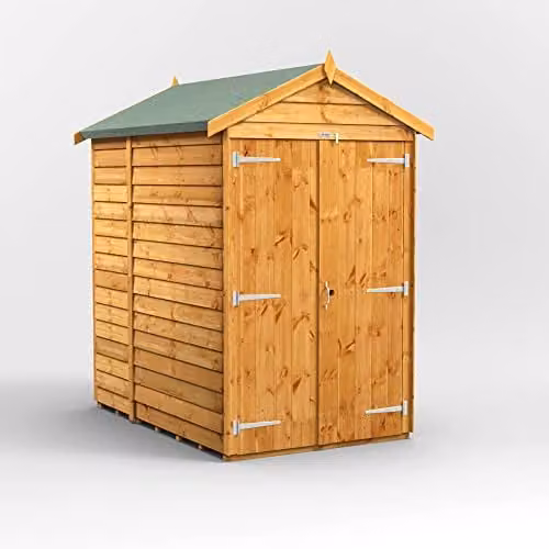 Powersheds Premium Apex Overlap Wooden Shed in Brown with Double Doors and Security Features (Windowless) – 1