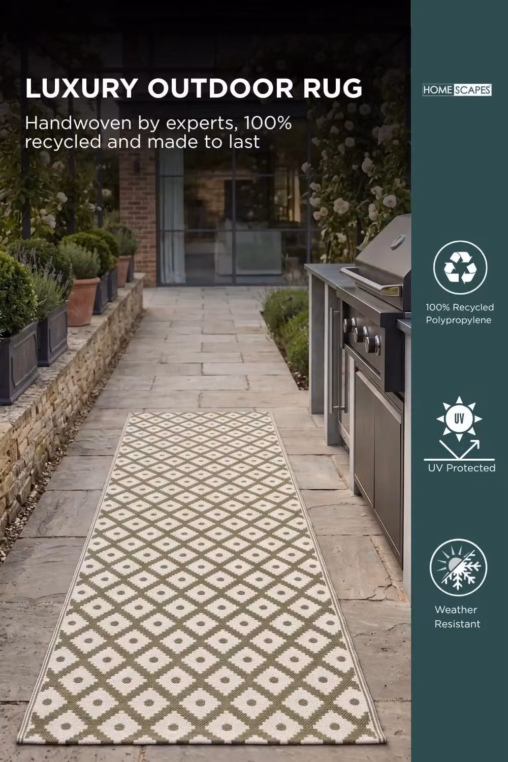 Homescapes Luxury Outdoor Rug May Geometric in Green and White, W: 75 cm, L: 200 cm – 2