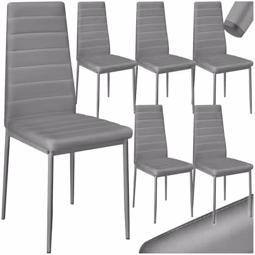 tectake Set of 6 Modern Dining Chairs in Grey Synthetic Leather with Metal Legs