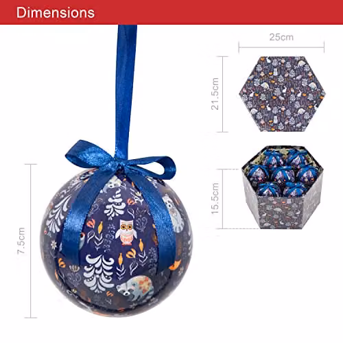 The Christmas Workshop Set of 14 Navy Blue Festive Animal, Flower and Bird Christmas Baubles, Diameter: 7.5 cm – 5