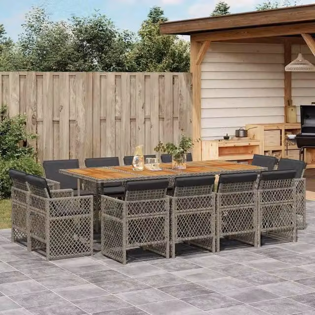 Berkfield Home 13 Piece Grey Poly Rattan Garden Dining Set with Cushions – 1
