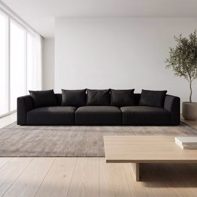 Abakus Direct Tokyo 5 Seater Sofa in Soft Sand and Black Basket Weave Fabric with Deep Seats