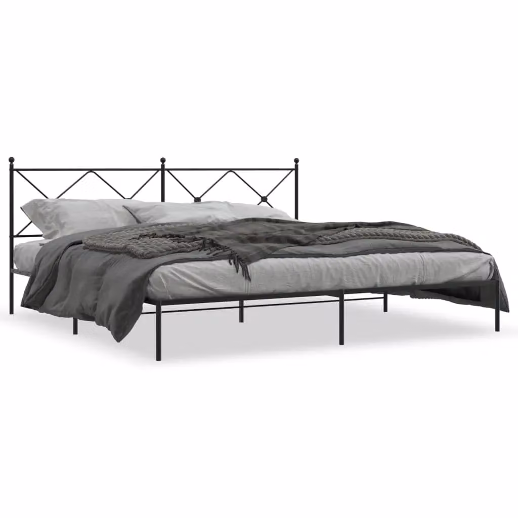 Berkfield Home Metal Bed Frame with Headboard in Black, 200 x 200 cm – 2