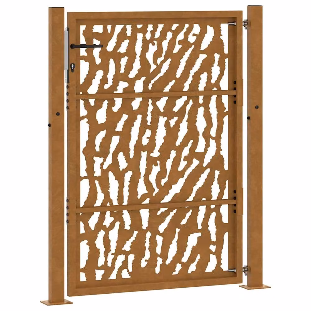Berkfield Brown Weathering Steel Garden Gate with Trace Design, W: 105 cm, H: 130 cm – 5