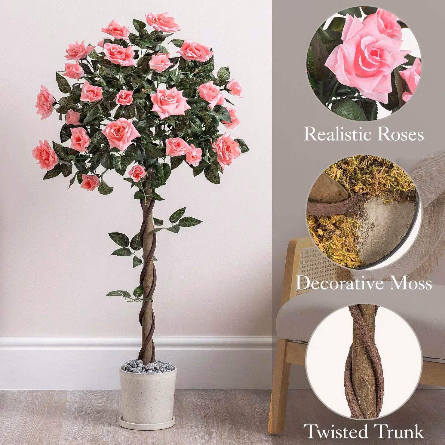 Christow Pink Artificial Rose Tree for Indoor or Outdoor Wedding Decoration, Height: 120 cm – 5
