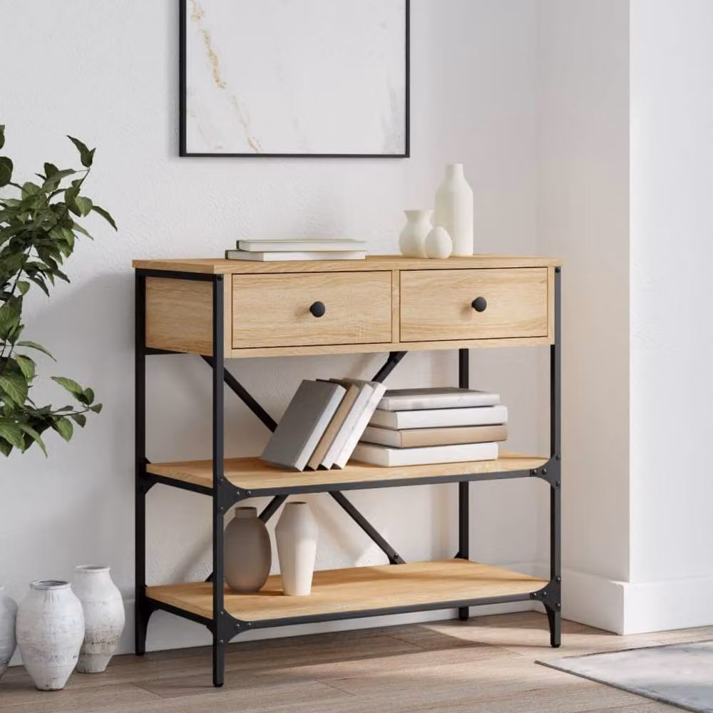 Berkfield Home Industrial Console Table in Sonoma Oak and Light Brown, W/D/H: 75 x 34.5 x 75 cm – 2