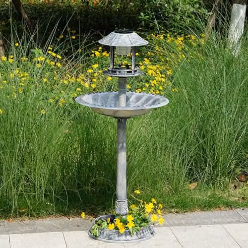 Gr8 Garden Grey Plastic Pedestal Wild Bird Bath and Solar Powered Garden Ornament – 5
