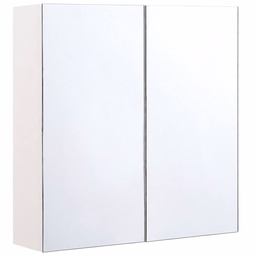 Wyld and Coco White Plywood Wall Mounted Mirror Cabinet with 2 Soft Close Glass Doors and Internal Shelves, W/D/H: 60 x 60 x 60 cm – 2
