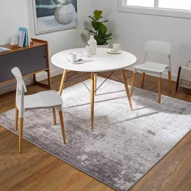 Livabliss Wanderlust Abstract Modern Marble Rug in Grey, Blue and Silver, W/D/H: 140 x 200 cm