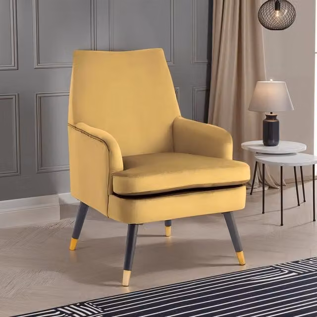 Loretta Velvet Accent Padded Armchair in Mustard with Gold Tipped Metal Feet