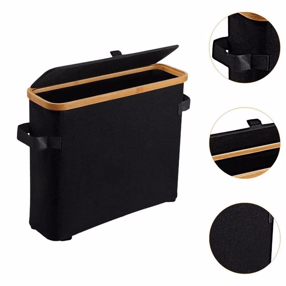 KORVIXA Black Bamboo Freestanding Toilet Roll Storage Box with Slatted Design – 4