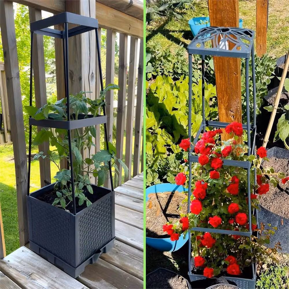 Nordara Grey Obelisk Planter Set with 2 Pots for Indoor and Outdoor Climber Plants – 3