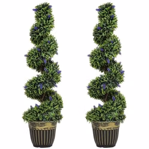 HOMCOM Set of 2 Potted Artificial Lavender Floral Plants in Blue, Height: 115 cm